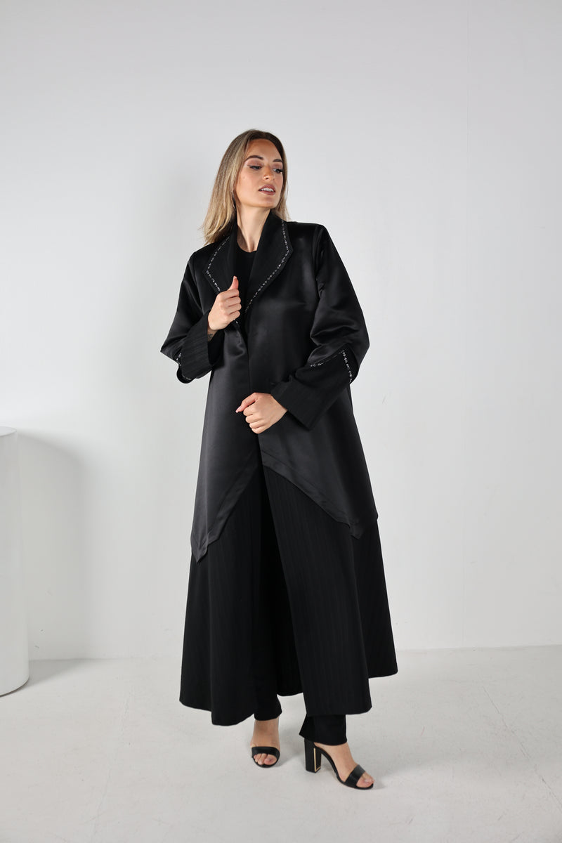 BLACK CRYSTALIZED  JAQUARD OPEN ABAYA