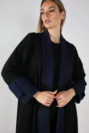 NAVY BLUE JAQUARD TRENDY OPEN ABAYA