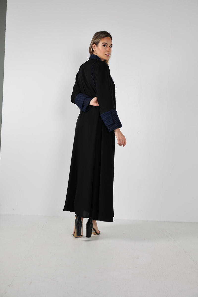 NAVY BLUE JAQUARD TRENDY OPEN ABAYA