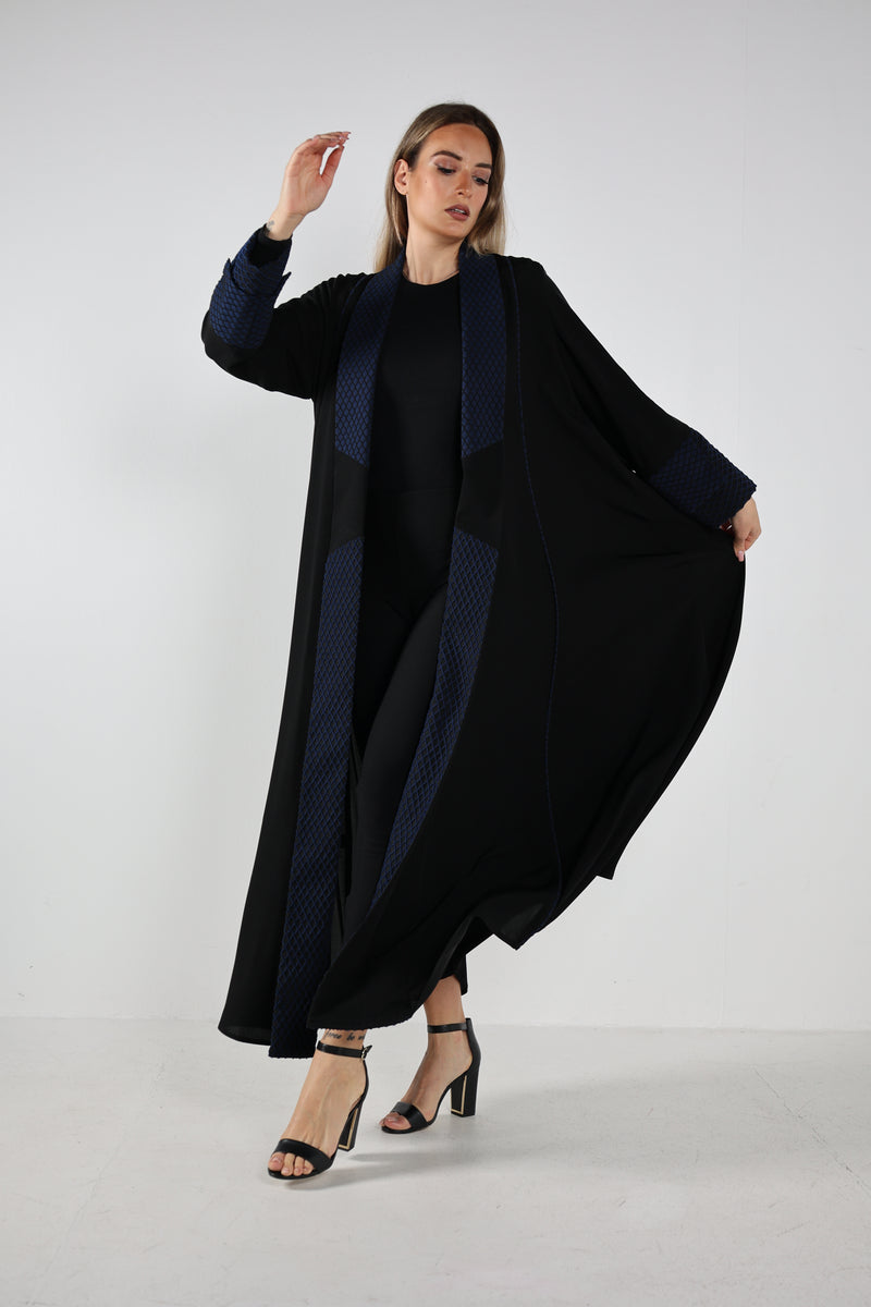 NAVY BLUE JAQUARD TRENDY OPEN ABAYA