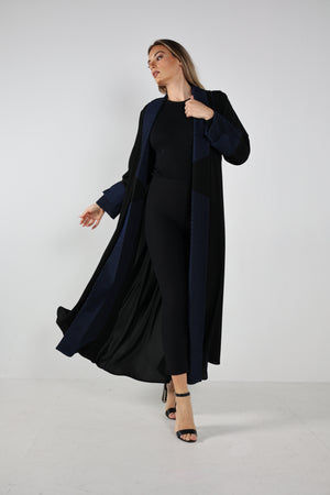 NAVY BLUE JAQUARD TRENDY OPEN ABAYA