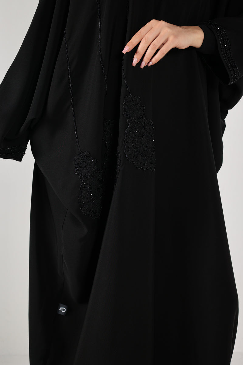 BLACK HAND EMBROIDERED  SOALON OPEN ABAYA