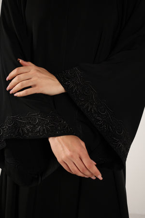 BLACK EMBROIDERED  SOALON OPEN ABAYA