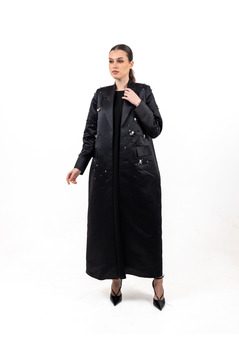 BLACK  STAN FAY EMBROIDERED OPEN ABAYA