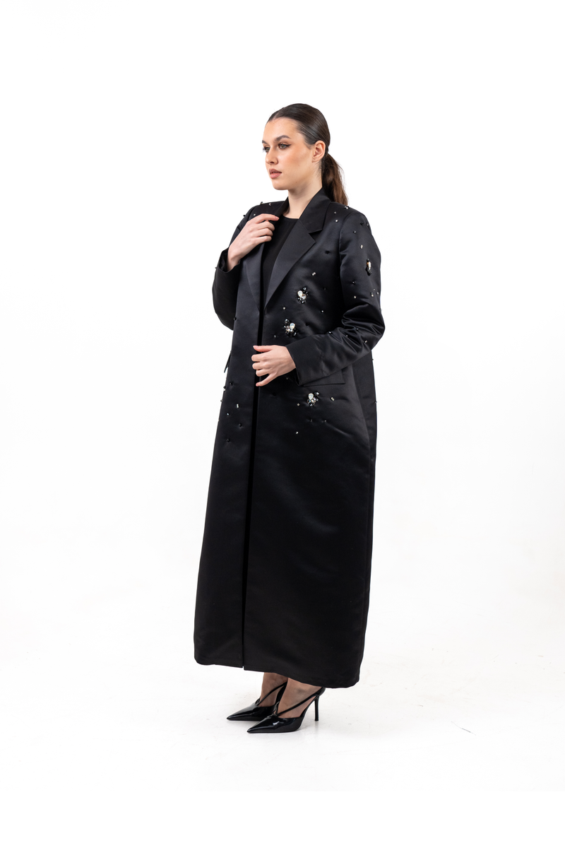 BLACK  STAN FAY EMBROIDERED OPEN ABAYA