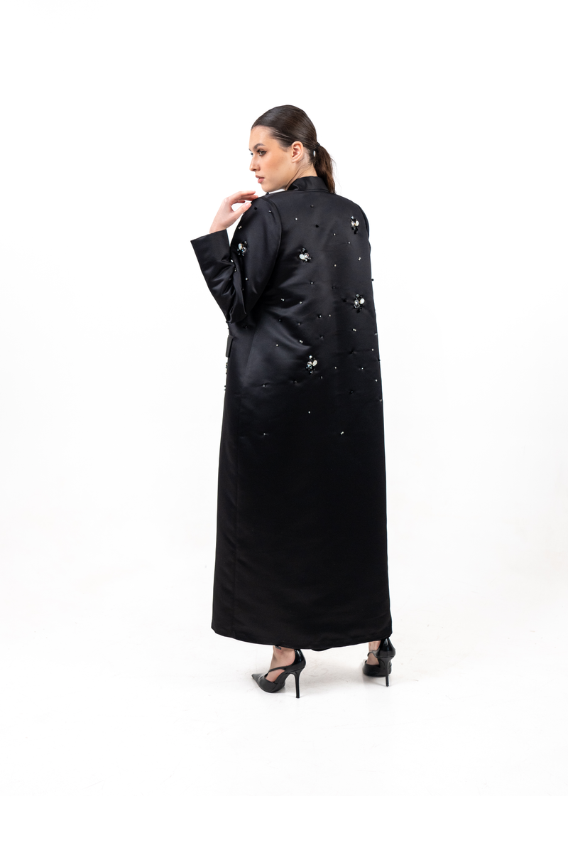 BLACK  STAN FAY EMBROIDERED OPEN ABAYA