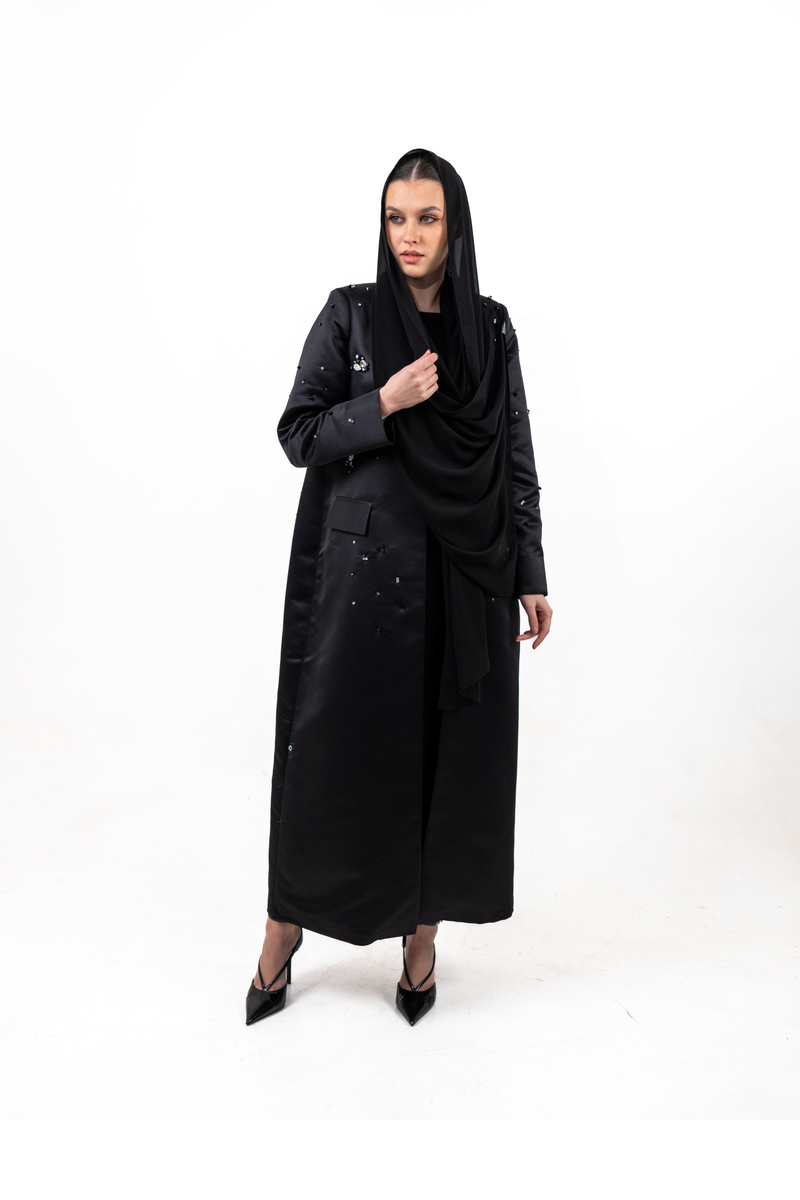 BLACK  STAN FAY EMBROIDERED OPEN ABAYA