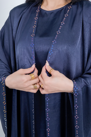 NAVY BLUE  CREPE CRYSTALIZED OPEN BESHT ABAYA