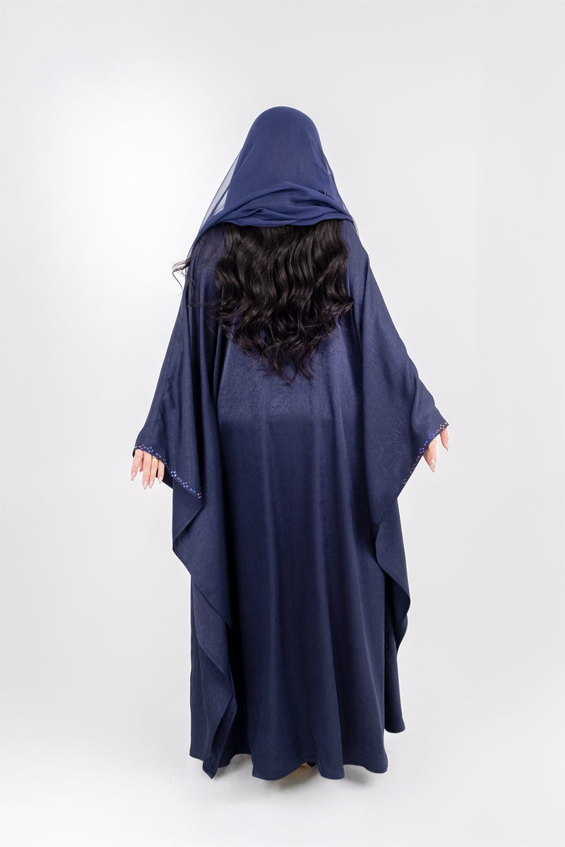 NAVY BLUE  CREPE CRYSTALIZED OPEN BESHT ABAYA
