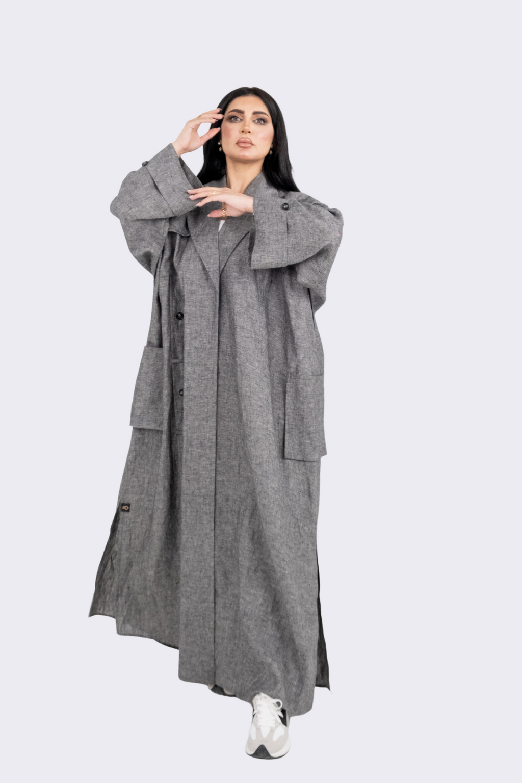 BLACK LINEN TRENDY CLOSE ABAYA .