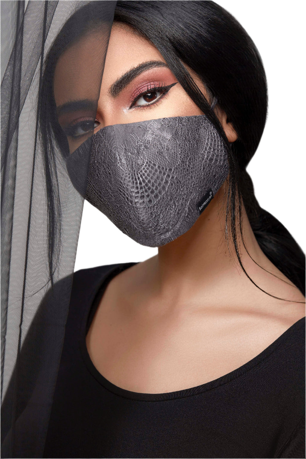 GREY LACE COTTON ANTI-DUST FACE MASK.