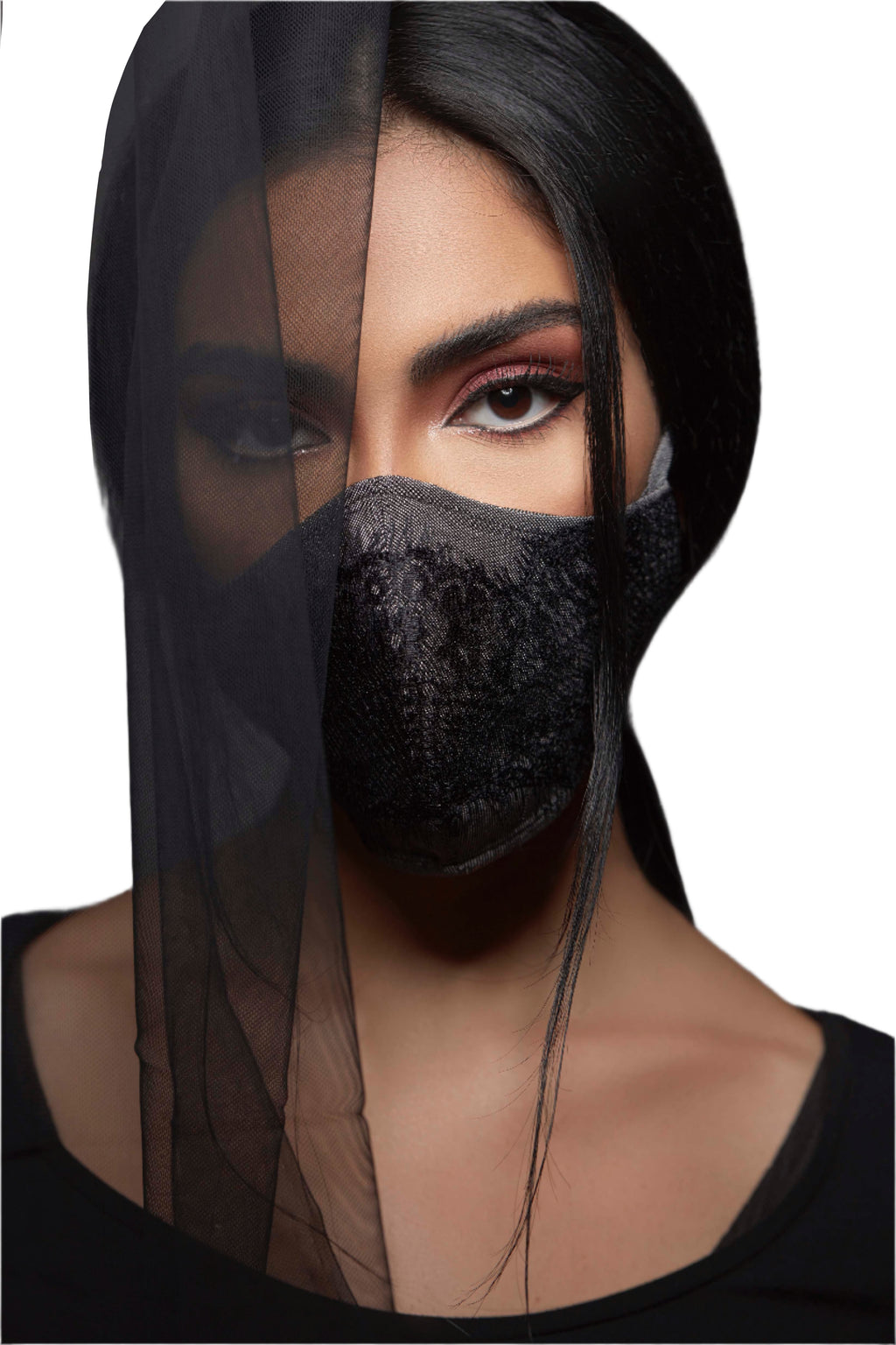 BLACK LACE COTTON ANTI-DUST FACE MASK.