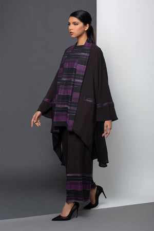 LAVENDAR STRIPED LINEN TROUSER OPEN ABAYA.