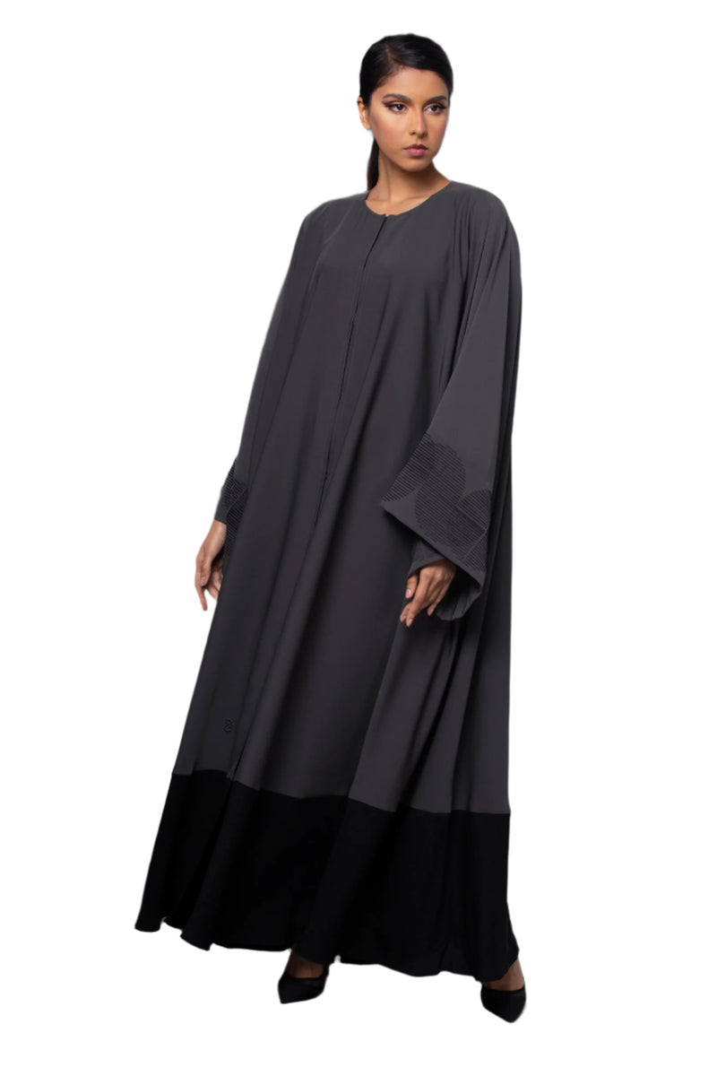 DARK GREY GEOMETRIC EMBROIDERED CREPE ABAYA