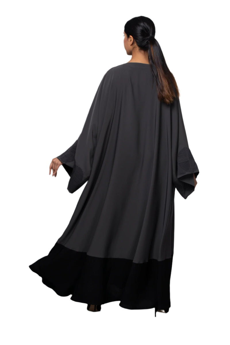 DARK GREY GEOMETRIC EMBROIDERED CREPE ABAYA