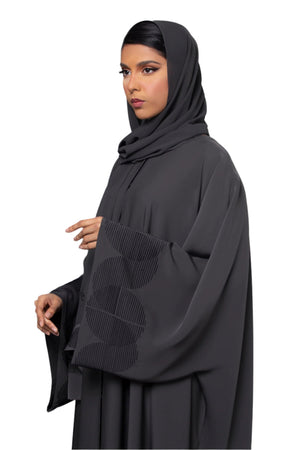 DARK GREY GEOMETRIC EMBROIDERED CREPE ABAYA