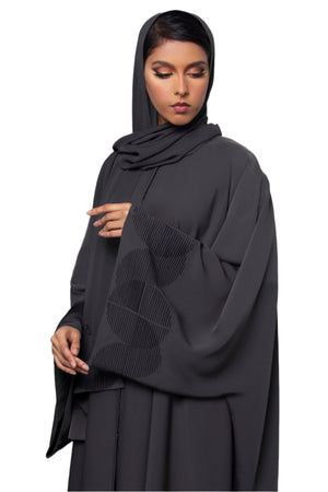 DARK GREY GEOMETRIC EMBROIDERED CREPE ABAYA
