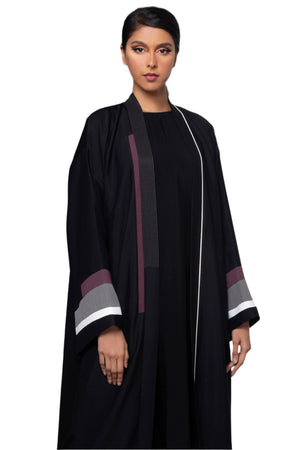 BLACK LINEN PATTERN SLEEVE OPEN ABAYA.