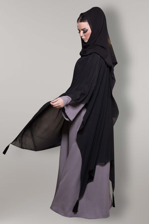 BLACK VEST CHIFFON CREPE ABAYA