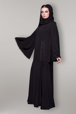 BLACK LACED PIPING POCKET SOALON ABAYA