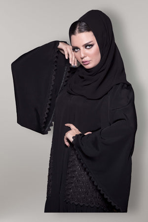 BLACK LACED PIPING POCKET SOALON ABAYA