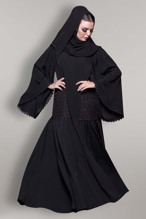 BLACK LACED PIPING POCKET SOALON ABAYA