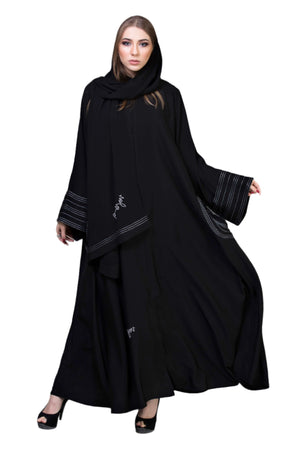 BLACK HAND EMBROIDERED POCKET SOALON ABAYA.