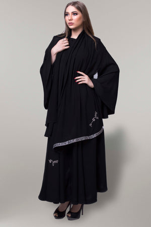 BLACK TWEETED LOGO FABRIC DESIGN SOALON ABAYA.