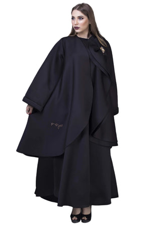 BLACK DOUBLE LAYERED FOAM FABRIC ABAYA.