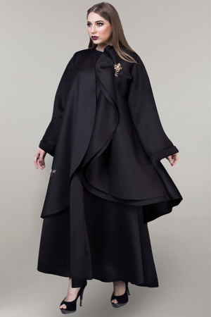 BLACK DOUBLE LAYERED FOAM FABRIC SOALON ABAYA.