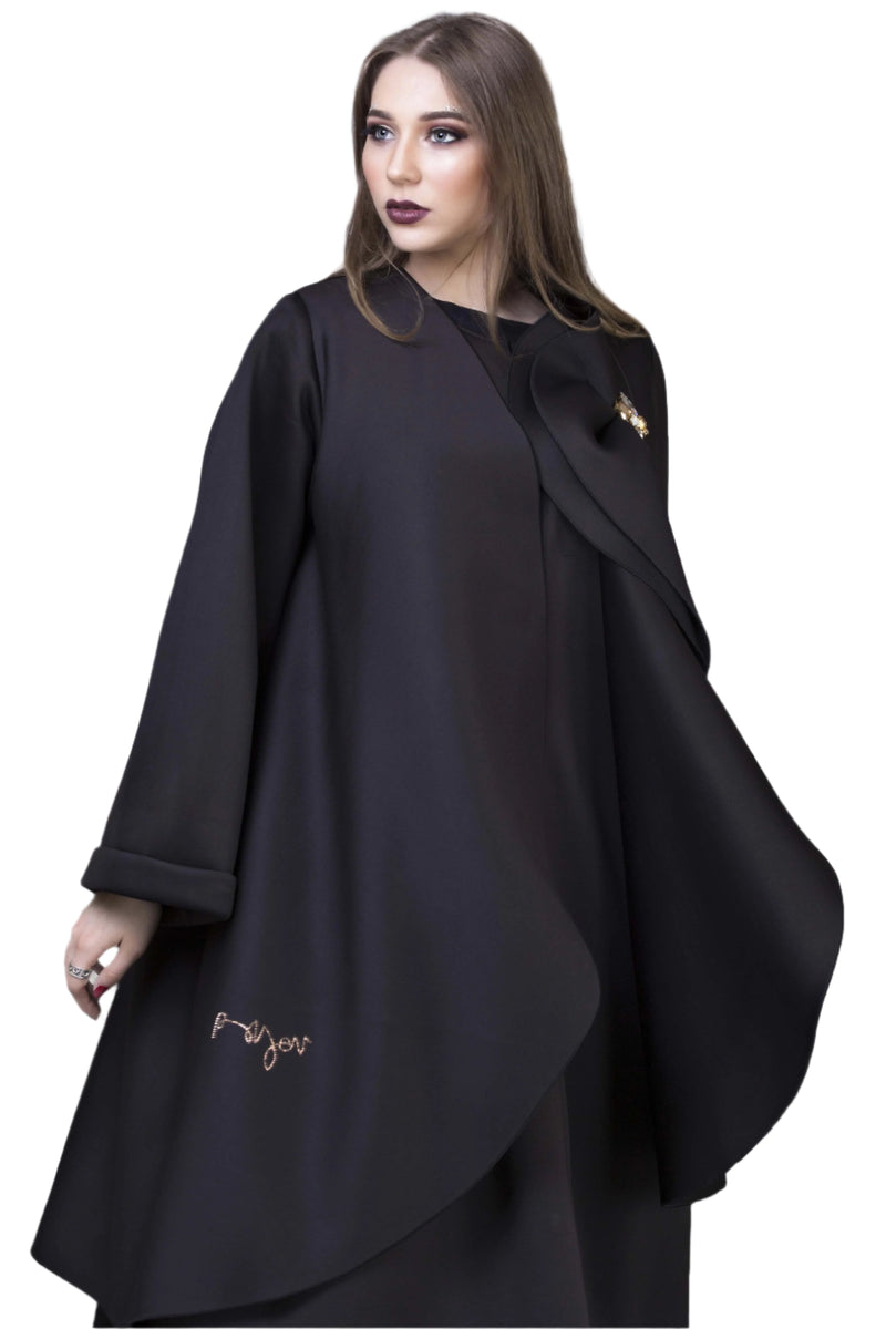 BLACK DOUBLE LAYERED FOAM FABRIC ABAYA.