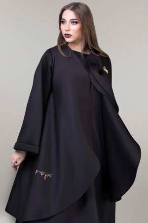 BLACK DOUBLE LAYERED FOAM FABRIC SOALON ABAYA.