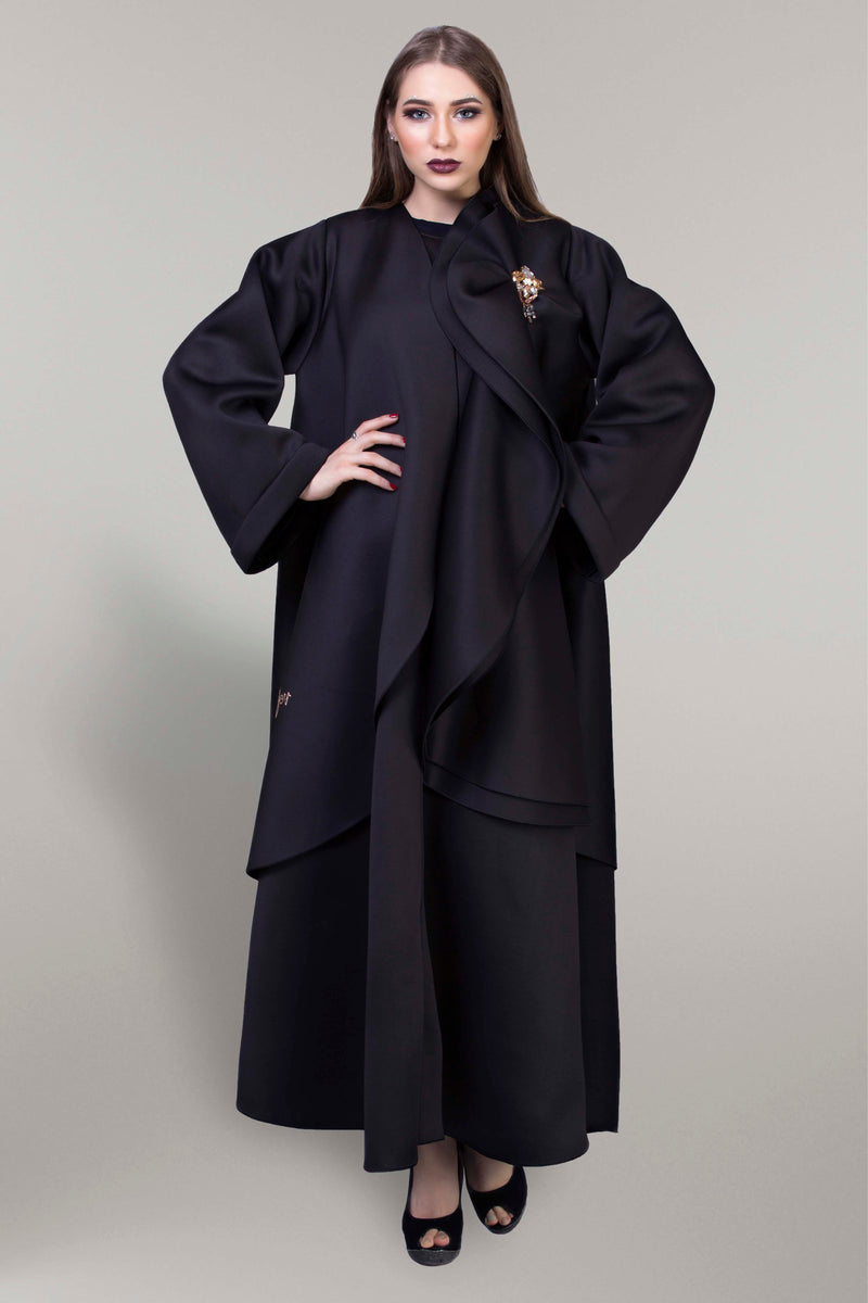 BLACK DOUBLE LAYERED FOAM FABRIC SOALON ABAYA.