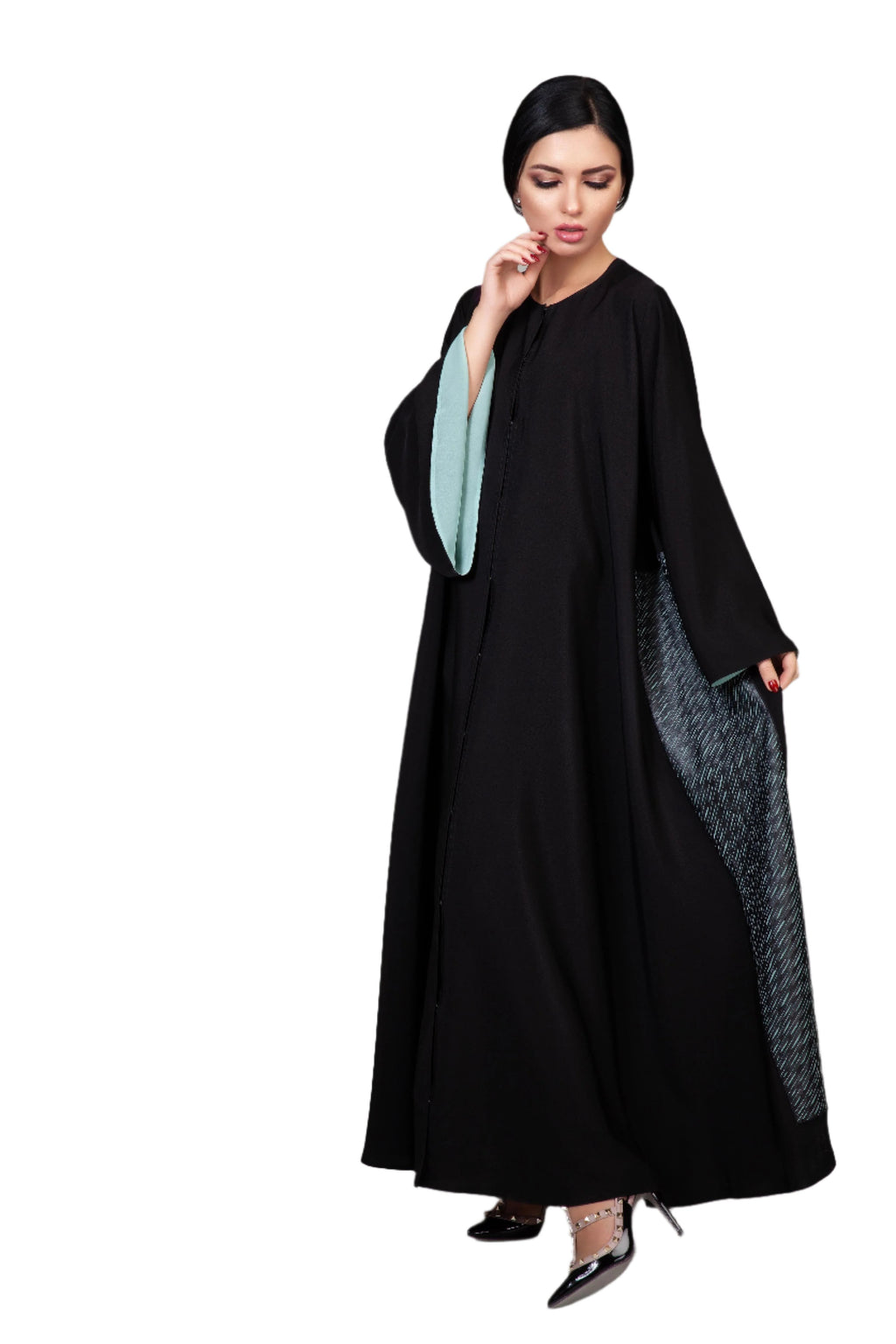 BLACK OCEAN BLUE AZTEC LEATHER CLOCHE ABAYA.