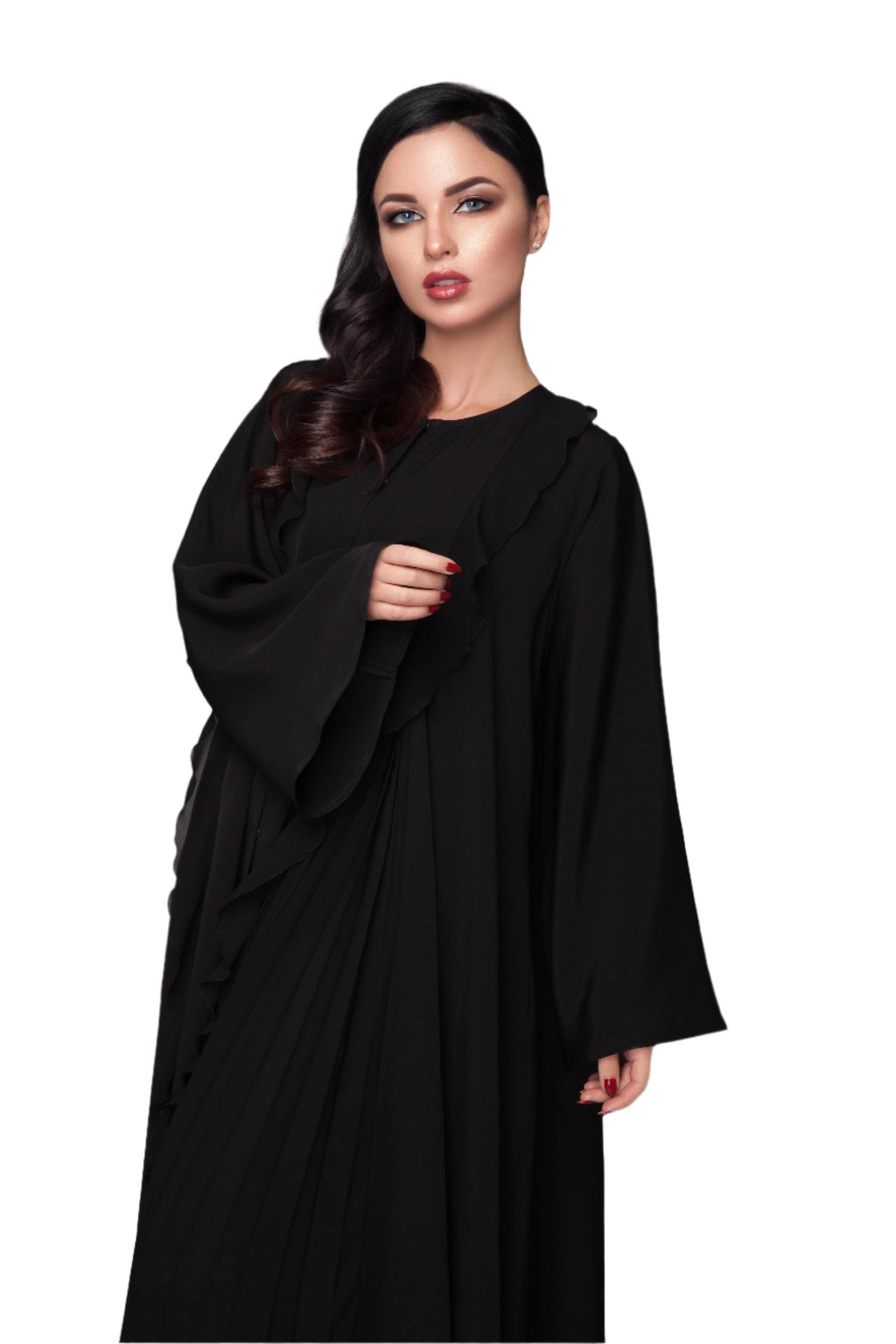 BLACK PLAIN RUFFLE PLEATED SOALON ABAYA.