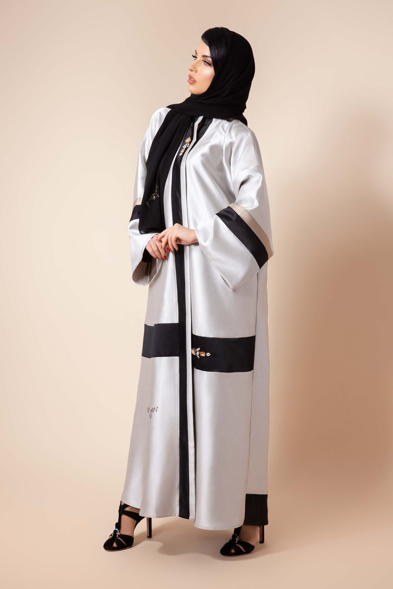 ROSE QUARTZ  CRYSTALIZED BROCH FRENCH JACQUARD ABAYA