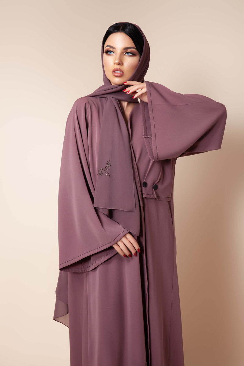 OLD ROSE BUTTON PLEATED CREPE ABAYA.