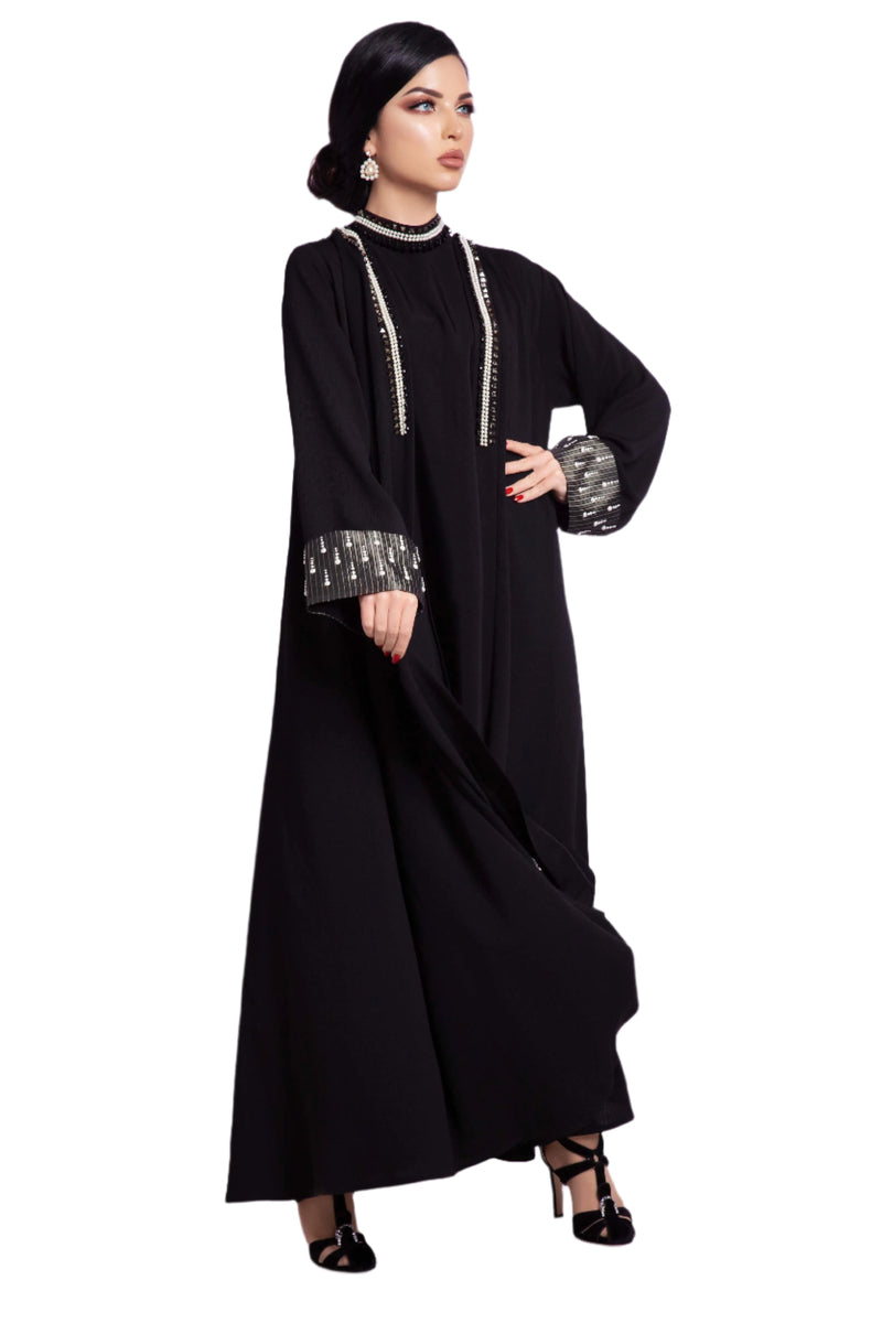 BLACK SWAROVSKI CRYSTALIZED SOALON ABAYA.