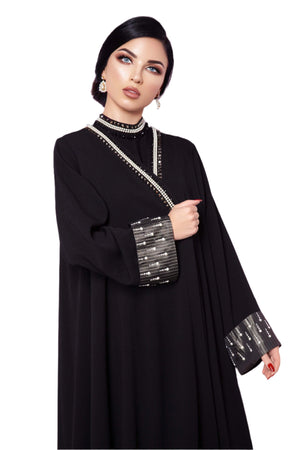 BLACK SWAROVSKI CRYSTALIZED SOALON ABAYA.