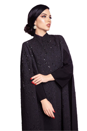 BLACK SWAROVSKI CRYSTAL JACQUARD CAPE ABAYA