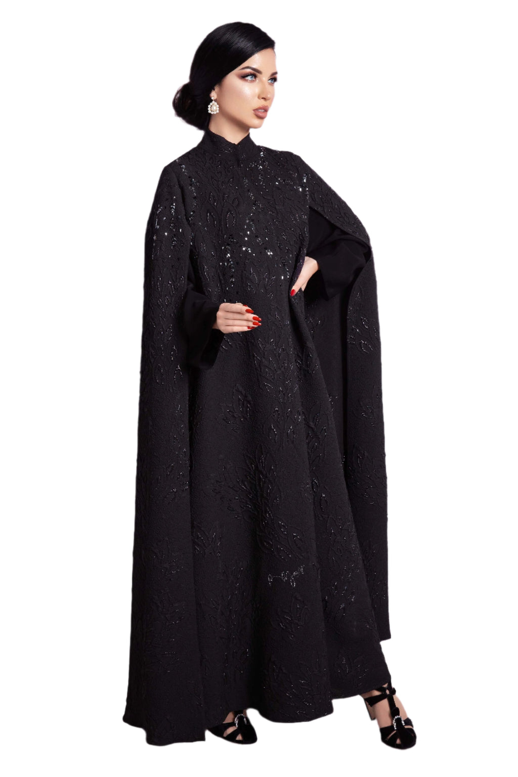 BLACK SWAROVSKI CRYSTAL JACQUARD CAPE ABAYA