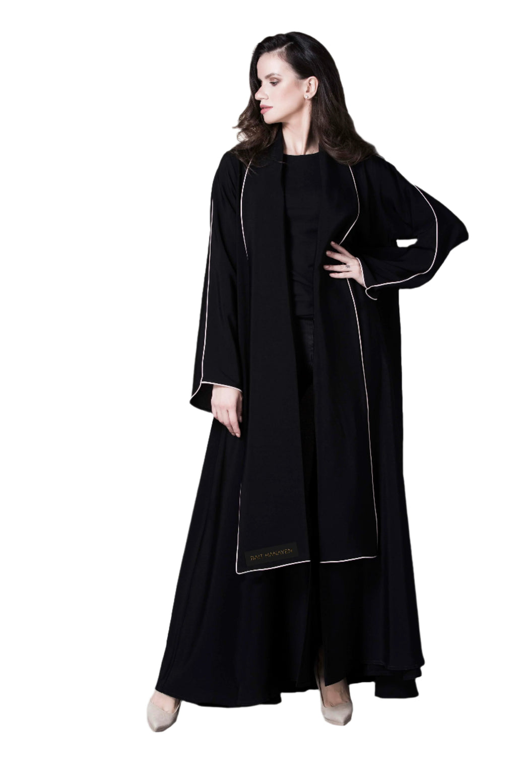 BLACK PLAIN WHITE PIPING DESIGN SOALON ABAYA.