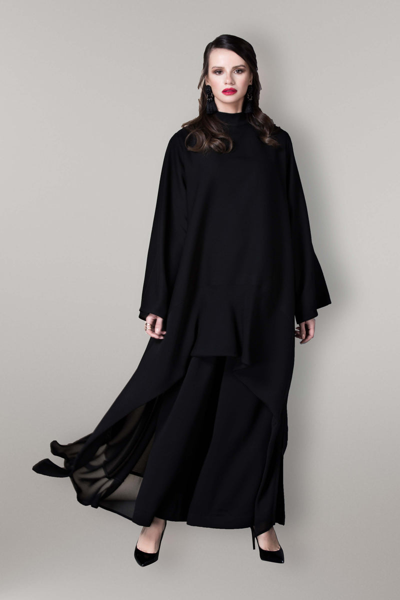 BLACK TROUSER TEXTURED SOALON ABAYA.