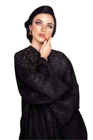 BLACK SWAROVSKI CRYSTALIZED JACQUARD OPEN ABAYA