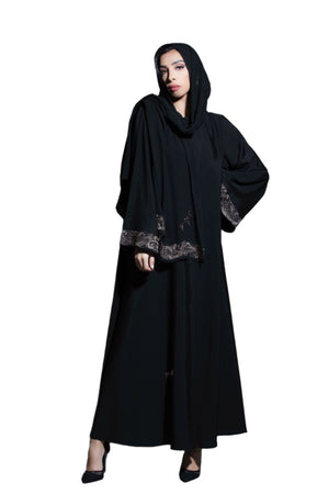 BLACK CUFF EMBROIDERED SOALON ABAYA.