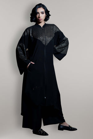 BLACK GOLDEN JACQUARD FRONT PANEL SOALON ABAYA