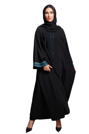 BLACK EMBROIDERED TURQUOISE SALOAN ABAYA.