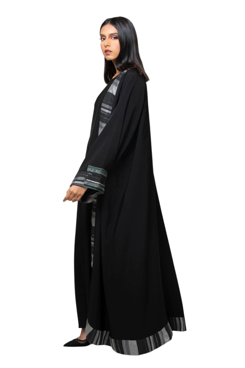 DARK GREY STRIPED ROUNDED TROUSER OPEN ABAYA