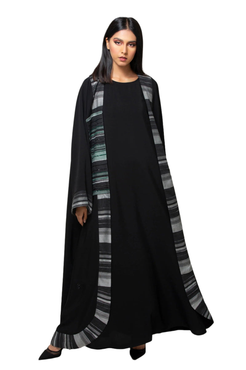 DARK GREY STRIPED ROUNDED TROUSER OPEN ABAYA