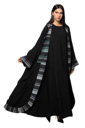 DARK GREY STRIPED ROUNDED TROUSER OPEN ABAYA